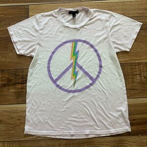 Lauren Moshi x Aqua Electric Peace Print Short Sleeve Tee Shirt Pink Size Small